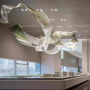 Lampadario in Vetro Decorativo Personalizzato per Sale Matrimoni, Hotel e Ville, Lampada a Sospensione LED su Misura con Foglie in Vetro, Design Moderno e Semplice - Product Image 3