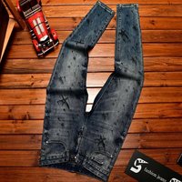 Jean en denim pour homme, coupe décontractée, style reggae et musical, avec détail de bordure, style jamaïcain, en gros