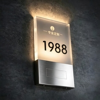 Boîte lumineuse murale 3D personnalisée avec logo en acrylique et acier inoxydable, rétroéclairée par LED, pour numéros de chambre d'hôtel, origine Chine