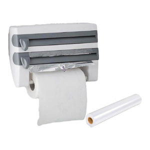 4 In1 Paper Hanger Cling Film Storage <b>Rack</b> Film <b>Roll</b> Holder Cutter Wall Mounted Plastic Kitchen Towel Foil Dispenser Cling - Product Image 1