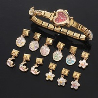 DIY Vente en gros avec diamant Breloques italiennes avec pendentif Or Fleurs Fruits et Animaux Série Bracelets à breloques italiens