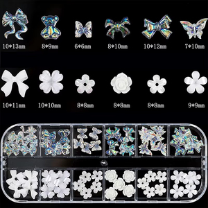 12 Grilles de Breloques pour Ongles en Résine Aurore, Papillons, Fleurs, Strass, Accessoires de Décoration pour Manucure et Nail Art - Product Image 4