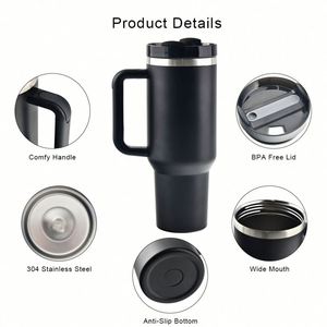 Gobelet isotherme personnalisé de 40 oz en acier inoxydable à double paroi, tasse à café isolée sous vide de 40 oz, tasse de voyage pour voiture avec poignée et couvercle à paille - Product Image 3