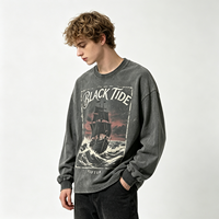 Sweat-shirt à manches longues effet délavé et vieilli, imprimé nautique, en coton épais, style streetwear