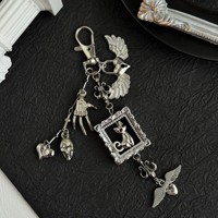 Porte-clés Gothique Punk Métal Esthétique Sombre, Breloque Chat Noir, Cadre, Aile, Cœur, Cadenas, Pendentif de Sac Multi-Pampilles, Porte-clés Fille Alternative