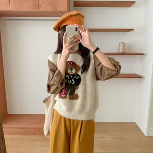 <span class=keywords><strong>Pull</strong></span>-over à col ras du cou imprimé ours dessin animé pour femmes - Product Image 4