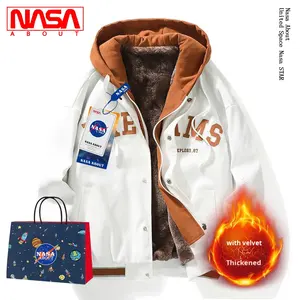 NASA Co-branded Streetwear Men's Autumn Korean Style Trendy Ins Loose Couple Casual Fleece Lined Fake Two-piece Zipper Jacket - Product Image 5