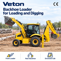 Mini Backhoe Loader Diesel 4WD Penggerak Empat Roda, Pemuat Depan, Penggali Belakang untuk Pertanian, Kebun, dan Pembuatan Parit