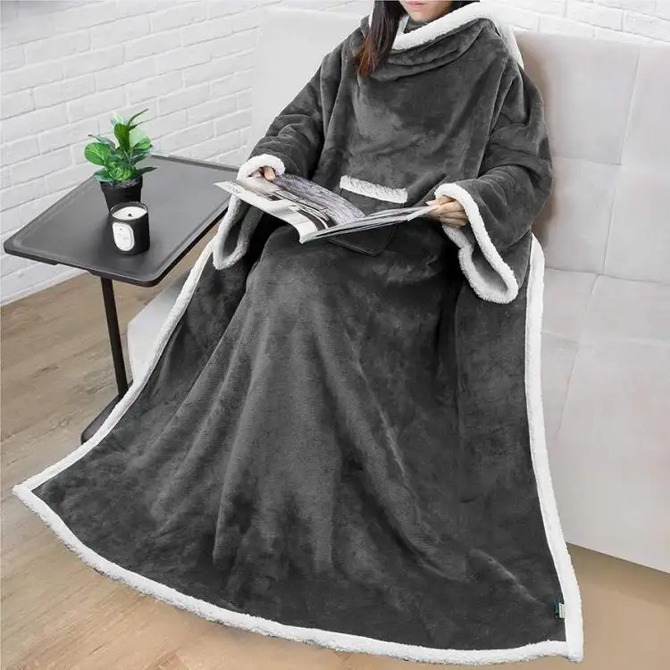 Sherpa couverture portable avec manches en peluche floue jeter couverture TV lecture couverture Wrap Robe couverture pour canapé