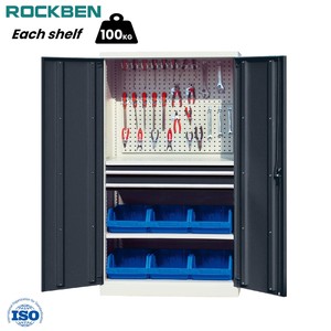 ROCKBEN Premium Quality 2 cajones agujero cuadrado Pegboard almacenamiento de herramientas RAL7016 Almacenamiento de gabinete de Metal para taller - Product Image 1