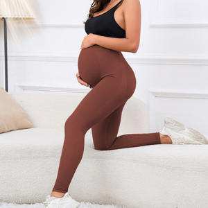 Leggings de maternité taille haute unis - Soutien précoce de la <span class=keywords><strong>grossesse</strong></span> - Tissu doux comme du beurre - Vêtements de yoga décontractés - Sans couture - Quatre directions - Product Image 6