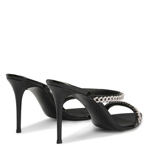 2025 di lusso alla moda Open Toe <span class=keywords><strong>donna</strong></span> tacco a matita muli grandi dimensioni pantofole <span class=keywords><strong>con</strong></span> catena in metallo diamante abbellimento per l'estate - Product Image 3