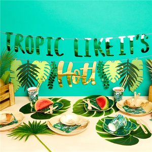 Luau Pineapple Leaf Theme Paper Plates Cups Napkins Banner Disposable Tableware Set for Summer Beach Party Decoration Supplies - Product Image 3