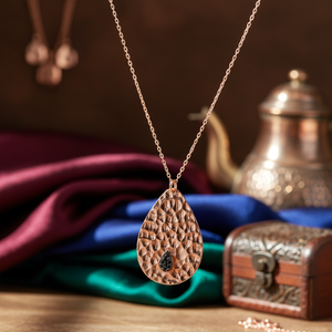 Martelé larme Design noir Zircon pierre pendentif à breloque turc fabriqué à la main en gros 925 bijoux en argent Sterling - Product Image 3