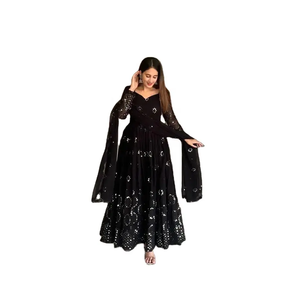 The New Listing Premium Teal Black Aanrkali Dress Floral Kurti For Women Fully Stitched Anarkali Party Wear Dress