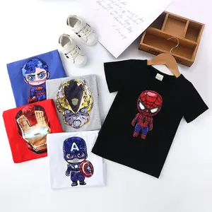 T-shirt manches courtes col rond pour enfants, animé, paillettes, avec lumières, été