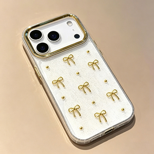 Custodia per telefono 3D con fiocco dorato e glitter per <span class=keywords><strong>iPhone</strong></span> 18 <span class=keywords><strong>Pro</strong></span> <span class=keywords><strong>Max</strong></span>, cover per cellulare per <span class=keywords><strong>iPhone</strong></span> 17 <span class=keywords><strong>Pro</strong></span> 16 15 LN034 - Product Image 1