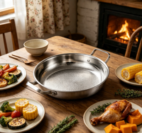 FLEY Poêle antiadhésive haut de gamme à triple couche et Wok en acier inoxydable martelé avec couvercle en verre et poignées en acier inoxydable – Ensemble d'ustensiles de cuisine