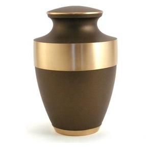 Brown American Style Cremation Urn with Gold Band Eco-Friendly Durable Adult Memorial Ashes Vessel Storage <b>Container</b> - Product Image 2