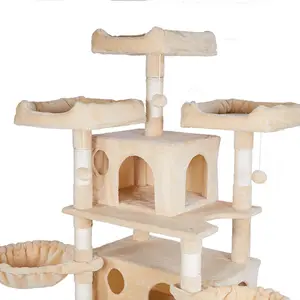 Pasokan pabrik ukuran besar kucing peliharaan memanjat pohon kucing mainan cakar kucing Multi lapisan menyenangkan Platform menara furnitur dengan Kondominium