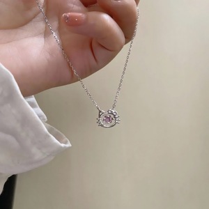 Kt Cat Beating Heart Necklace For Women Light Luxury Elegant Clavicle Chain Cartoon Themed Pendant Everyday Wear - Product Image 1