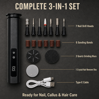 Appareil électrique 3-en-1 pour éliminer les callosités des pieds, perceuse à ongles, outil d'épilation, rechargeable, 6 vitesses, type C, OEM ODM