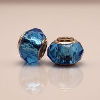 Perles en verre facetté colorées, plaquées argent, avec grand trou métallique, style européen, faites à la main, pour bracelets et colliers