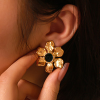 Mode noir Zircon fleur pétale boucles d'oreilles étanche en acier inoxydable fleur oreille goujons bijoux idée fête cadeaux
