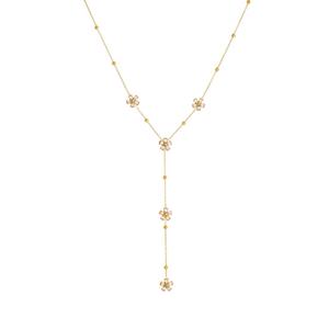 שרשרת נירוסטה ארוכה ומנצנצת בצורת פרח משובצת יהלומים שקופים פשוטים מצופים זהב 18 קראט - Product Image 5