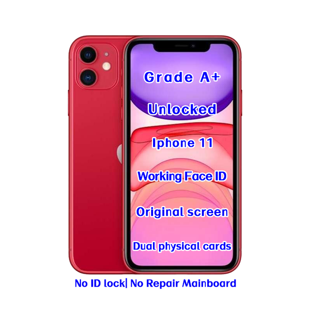 Wholesale Used for for 11 64GB Red Face ID Mobile Phone for A13 Bionic Chip 6.1 Inch Factory Price Supplier Bulk Stock