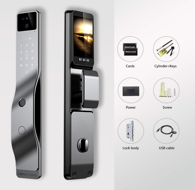 Smart Home WiFi for Cloud Aluminium Alloy Electronic Digital Security Lock 3D Face Recognition Intercom Supports Remote