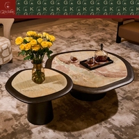 Table basse en marbre GOLDKING de luxe, style artistique, pour salon, motif Jardin de Monet, forme organique, polie à la main, bord sans joint, OEM ODM Direct