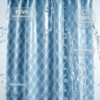 Rideau de Douche Prêt à Poser Bleu en PEVA, Robuste, en Plastique, Motif Pied-de-Poule, Imperméable et Durable pour Salle de Bain, Spa, Hôtel