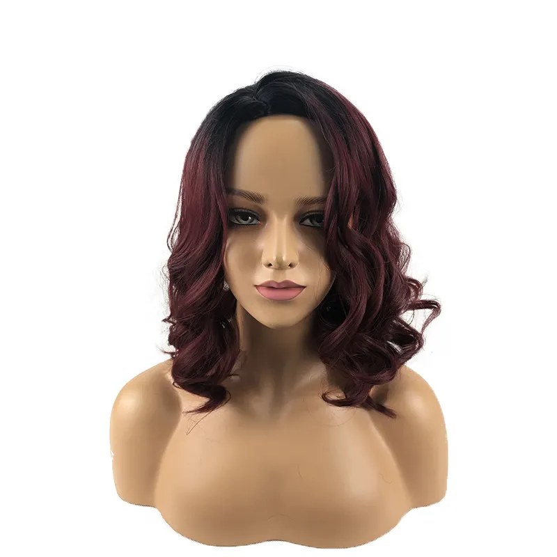 Grosir mawar panas gelombang tubuh merah Cosplay pendek ikal rambut sintetis wig wanita suhu tinggi