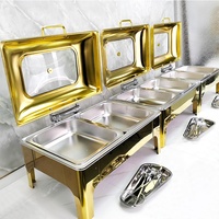 Ensemble Professionnel de Chafing Dishes Ronds en Acier Inoxydable pour Buffets, avec Couvercles Verre et Métal, pour Usage Hôtelier