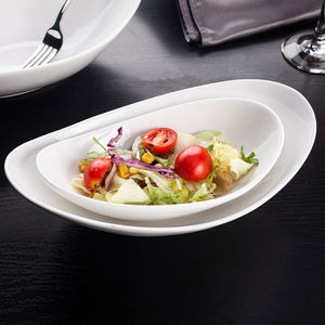 Vajilla de cerámica blanca Simple de alta calidad, vajilla de porcelana para ensalada, <span class=keywords><strong>tapas</strong></span>, plato de aperitivos, ensaladera en forma de barco ovalado Irregular - Product Image 6