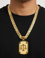 Nouveau Design Tendance Collier Pendentif Breloque Élégant en Laiton Plaqué Or 24K avec Chaîne Cubaine Géométrique et Breloque Équilibre, Bijou Unisexe, Cadeau