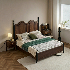 Traditional Mahogany Queen <b>Bed</b> Frame with Storage Box Spring Design Solid Wood Construction Dark <b>Brown</b> Finish - Product Image 1