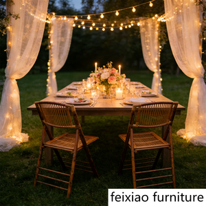 Chaise pliante en plastique pour événements, fêtes, jardins et extérieur, style vintage imitation bambou pour réceptions de mariage - Product Image 3