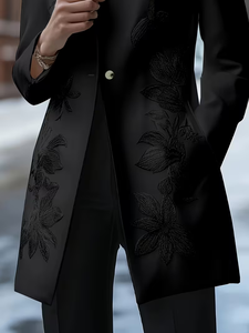 Blazer Elegante para Mujer 2026 al por Mayor, Chaqueta Negra con Bordado Floral Suave y Cuello Alto - Product Image 3