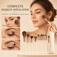 Großhandel 12-teiliges Make-up-Pinsel-Set mit elfenbeinfarbener Reißverschlusstasche, weichen PBT-Synthetikborsten, Aluminium-Ferrule, PP-Griff, Gesichts- und Augen-Kit