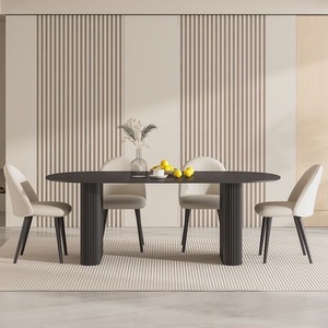Moderno semplice crema tavolo da pranzo <span class=keywords><strong>Set</strong></span> nero ardesia rettangolare pannello di legno sedia ovale combinazione per la piccola casa isola di metallo - Product Image 3