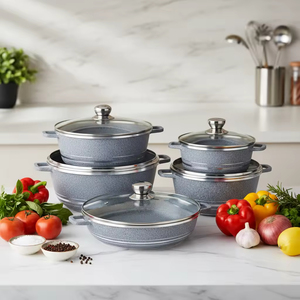 Moderno y Elegante Juego de 10 Piezas de Ollas de Sopa de Aluminio Fundido Antiadherente con Diseño de Mármol Sostenible y Material de Granito de Piedra Maifan - Product Image 1