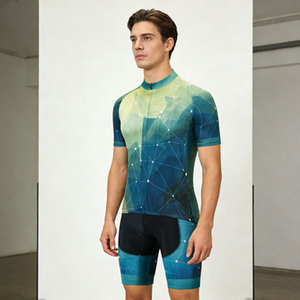 Ensemble <span class=keywords><strong>de</strong></span> maillot <span class=keywords><strong>de</strong></span> cyclisme pour homme à manches courtes, respirant, rembourré, à séchage rapide, <span class=keywords><strong>de</strong></span> haute qualité, avec short à bretelles pour vélo <span class=keywords><strong>de</strong></span> route, VTT, été, personnalisable OEM - Product Image 4