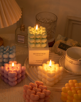 Bougie parfumée en forme de cube 3D en forme de cœur, bougie sculptée en cire de soja en forme de cœur pastel, bougies parfumées pour la maison