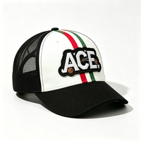 Casquette Trucker 6 Panneaux Personnalisée Blanche et Noire en Maille 100% Polyester Unisexe Tendance Sport Été avec Patch 3D Tissé Rayures Colorées OEM
