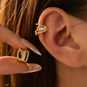 Clip-on <b>Earrings</b> Gold Zircon Star Geometric Design For Women Without <b>Pierced</b> Ears Fashion Jewelry - Product Image 1