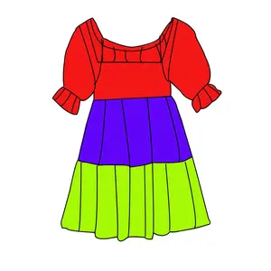 Ropa para niños vestido princesa niñas fiesta cumpleaños vestidos 4-14 años punto algodón Arco Iris manga corta vestido de una pieza