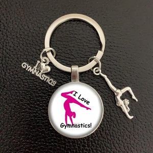 Hot Sale Custom Metal Carabiner Keychain I for Love Gymnastics Time Gem Pendant Cute Cartoon Glass Keychain - Product Image 4