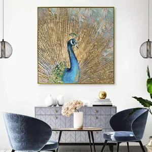 Living Room Decor 100% Hand Painted Abstract Animal Peacock Pattern Printed Canvas Pictures Artwork Hand Drawn Oil Painting